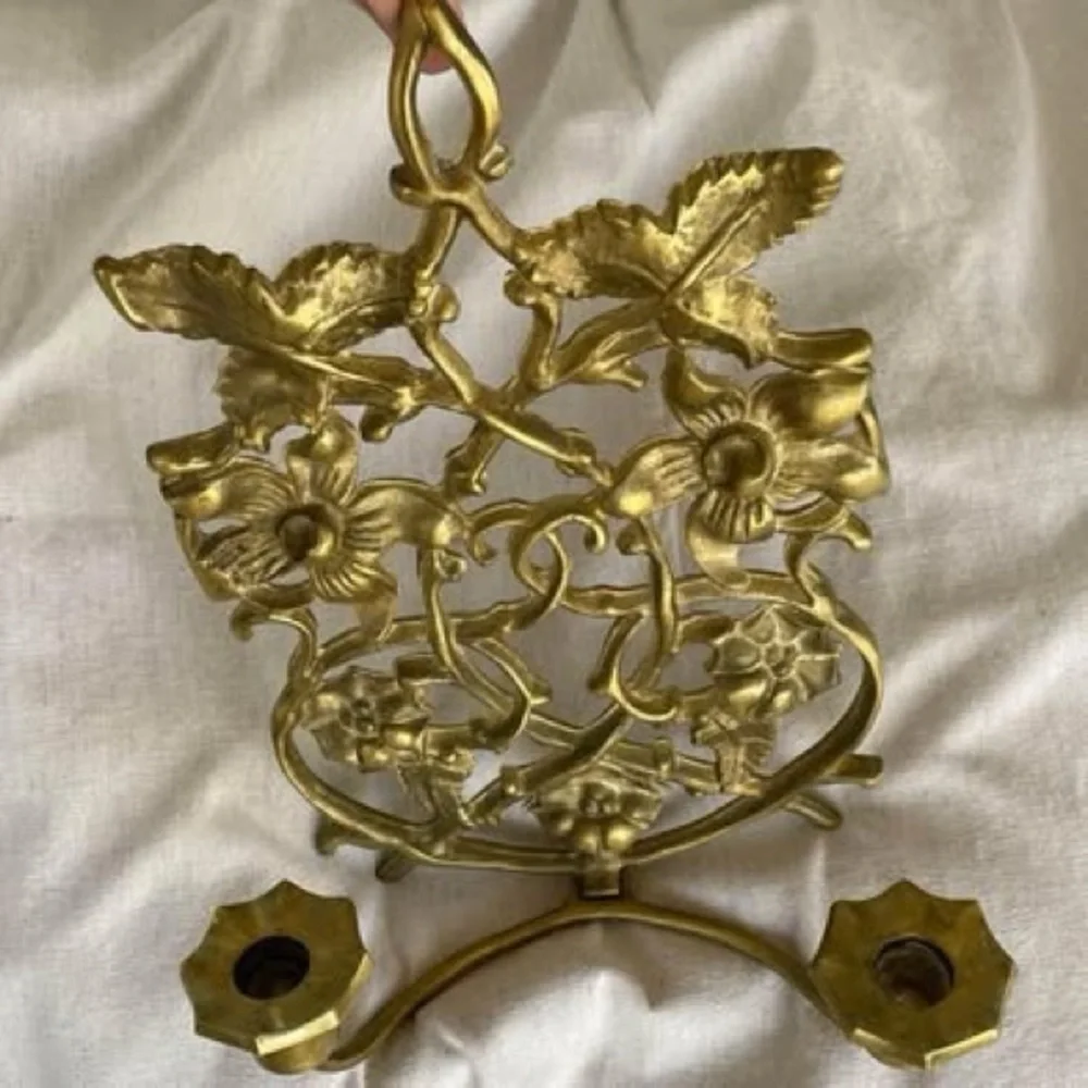 Hollywood Regency Cast Brass Wall Candleholder Gold Mid- Century